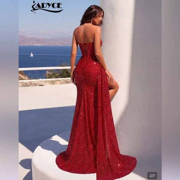 NWOT Strapless Ruby Red Sequin Gown - Picture 2 of 8